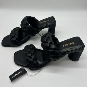 NEW Express Black Braided Double Band Heeled Sandals Size 9